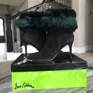 Sam Edelman NWT Sz 7 Suede Black Fur Booties Faux